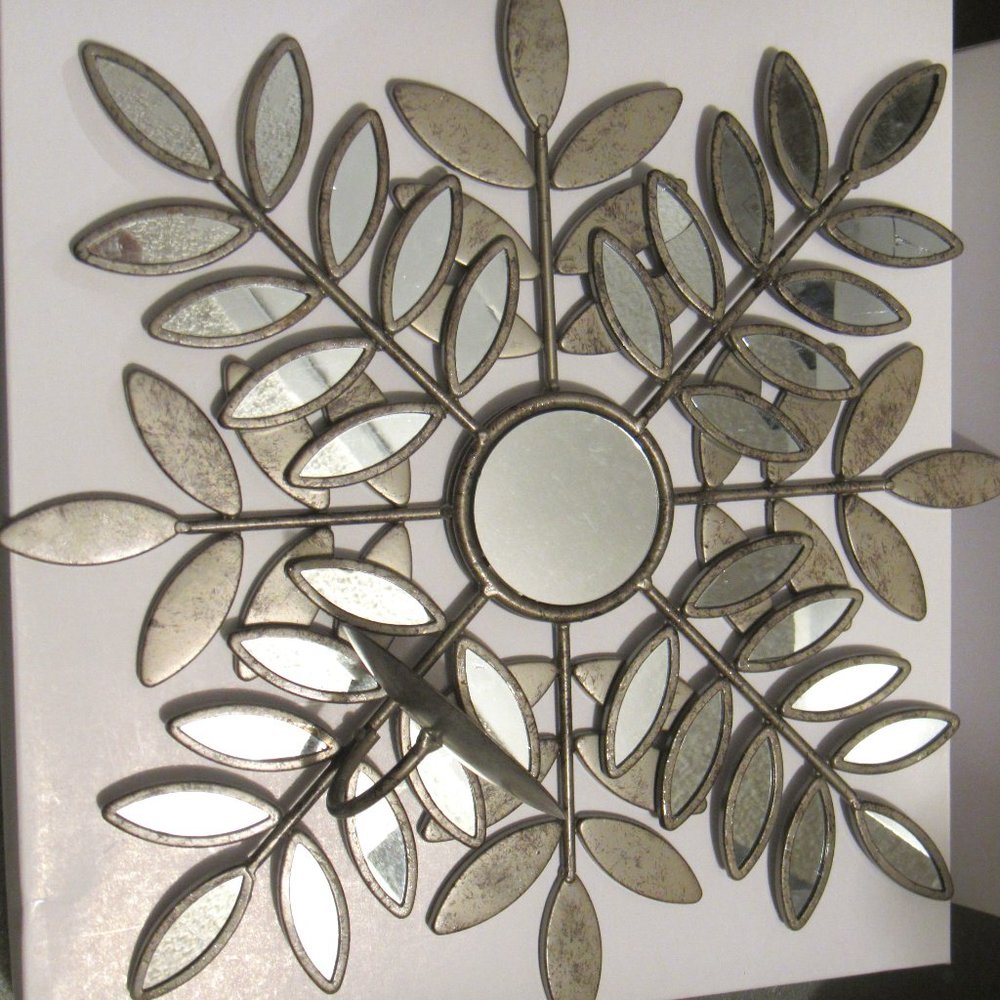 Decorative Wall Art Mirror Leaves Candle Holder Metal Sconce Square 17"